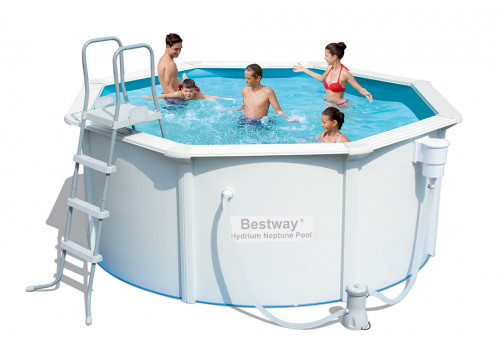 Каркасный бассейн круглый со стальными стенками BestWay, 300х120см, фильтр-насос картр 2006 л/ч