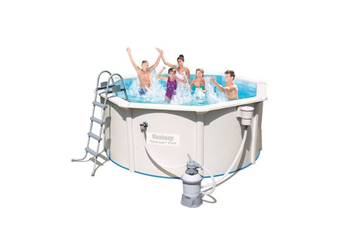 56566 Bestway Бассейн каркасный Hydrium, 300х120см, песочный фильтр-насос, лестница, подстилка