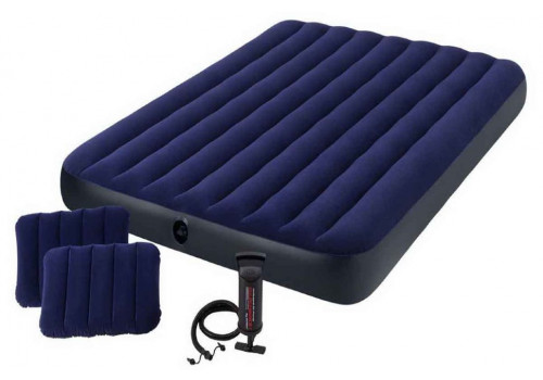 Матрас надувной Classic Downy Fiber-Tech 152x203х25 см, с ручным насосом 64765