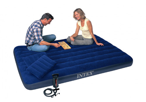Матрас надувной Classic Downy Fiber-Tech 152x203х25 см, с ручным насосом 64765
