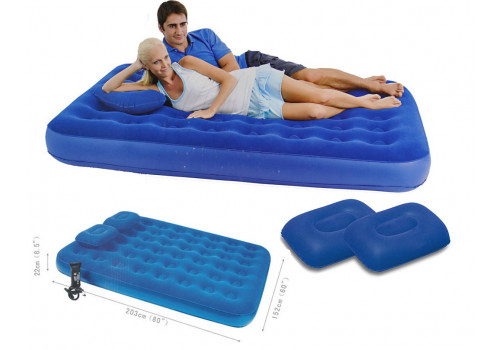 67374 Bestway Надувной матрас Flocked Air Bed With Air Pump(Queen) 203х152х22 см с ручным насосом и 2 подушками